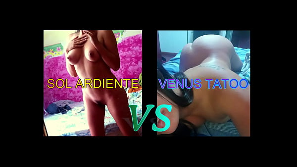 Sol Ardiente VS Venus Tatoo. Flaquita tetona contra Pequeña culona en posición de perrito