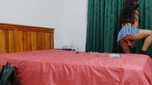 Busty housewife puts on her student uniform because she wants to remember when she was young and a slut. She masturbates her vagina, fantasizing about fucking.