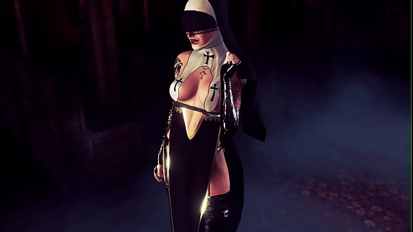Horny gothic nun milf in revealing outfit dances seductively in church
